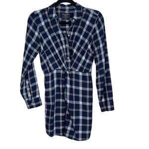 Abercrombie & Fitch Womens XSmall Blue White Plaid Button Front Knot Shirt Dress
